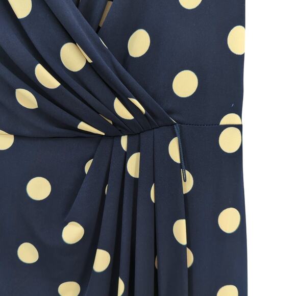 Eliza J Navy Polka Dot Dress Sz 8 Retro Cocktail Party Office Wrap Style - Picture 5 of 10